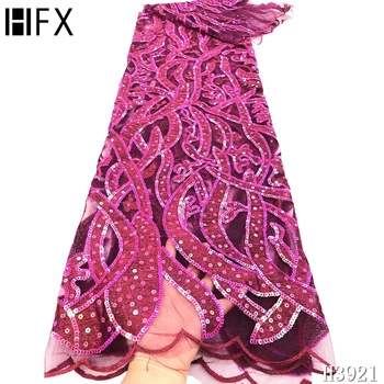 

HFX Latest Velvet lace fabric 2020 African Net lace French Sequin fabric Nigerian Tulle lace fabrics For Wedding Party F3921
