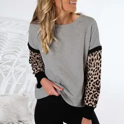 Женские Модные леопардовые толстовки с длинными рукавами 2019 новые женские свободные пуловеры с круглым вырезом осенние тонкие