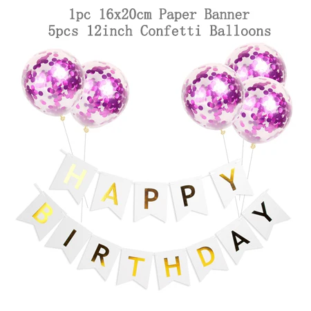 6 шт./лот, баннер с днем рождения, гирлянда, конфетти, воздушные шары, украшения для дня рождения, для мальчиков и девочек, для детей, для вечеринки, вечерние подарки - Цвет: As picture