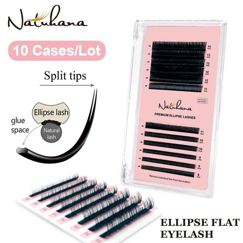 

NATUHANA 10 Cases/Lot 8~14mm Mix Ellipse Flat BCD Curl Split Lips Cashmere Lashes Matte Faux Mink Eyelash Extension Supplies