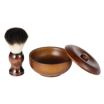 

Natural Wood Shaving Soap Bowl with Lid & Shaving Brush Mens Beard Shaving Cream Grooming Kit