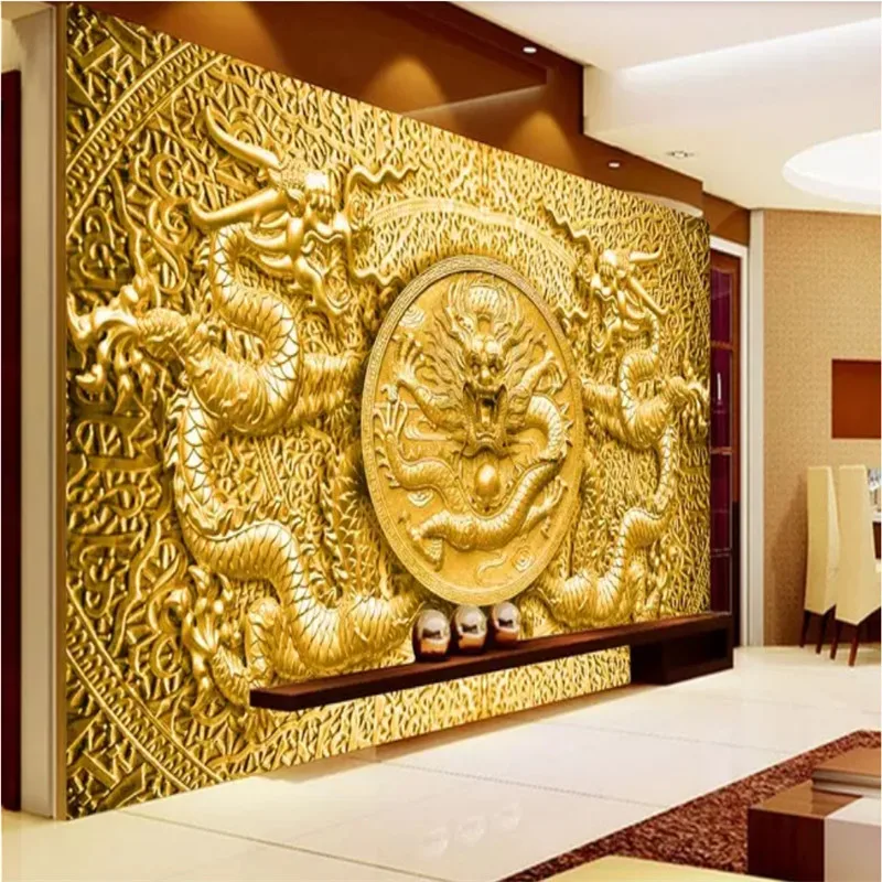 3D обои с тиснением Золотой резной китайский дракон фотообои для отеля ресторана