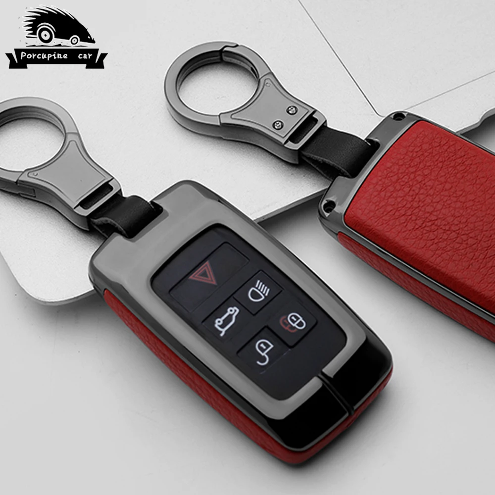 Цинковый сплав кожаный чехол для ключей автомобиля для Land Rover обнаруживает 4 5 Range Rover Evoque freelander 2 Velar fit Jaguar E-Pace - Название цвета: Black Red