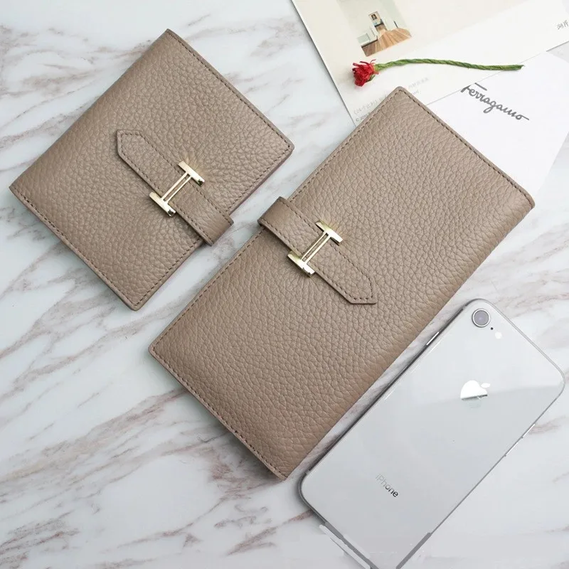 Genuine Leather Women Luxury Lychee Pattern Wallets Long Brand Zipper Coin Purses Female Solid Colors Hasp Thin Clutch Phone Bag
