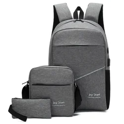 3Pcs Men Backpack USB Charging Men Bag Casual Multifunction Backpacks Men School Bags 3 Sets Backpacks Night Reflective