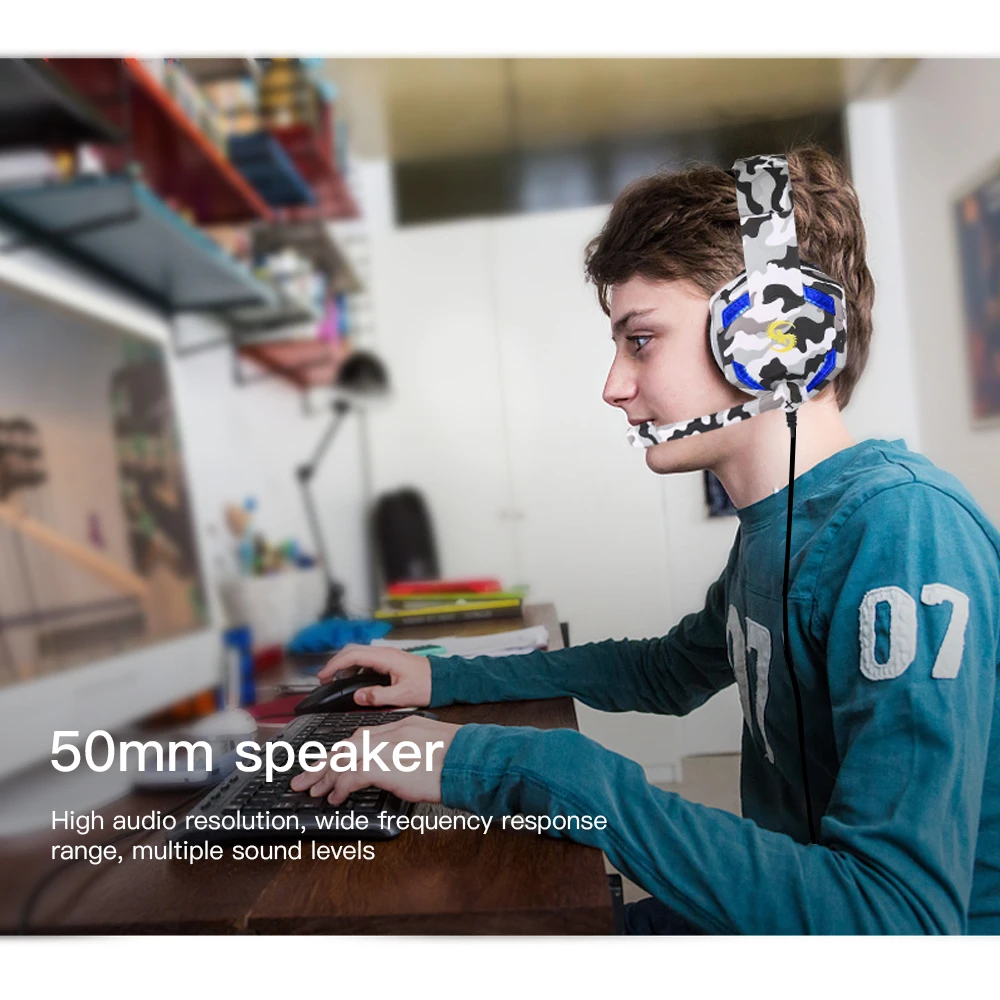 NEW Camouflage wired Gaming headphones for computer with microphone Eat chick headset bass 9D stereo