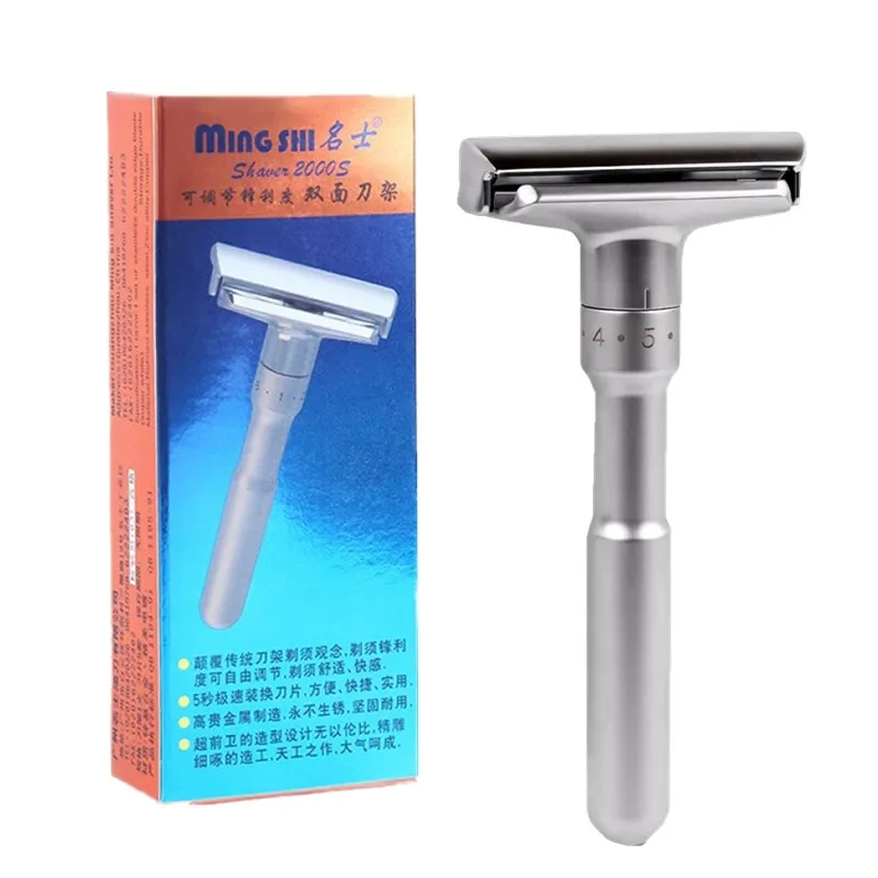 

TFLYSHAVE Adjustable Safety Razor Men Double Edge Shaving Razor Blade Aggressive 1-6 File Hair Removal Shaver with 5 Blades