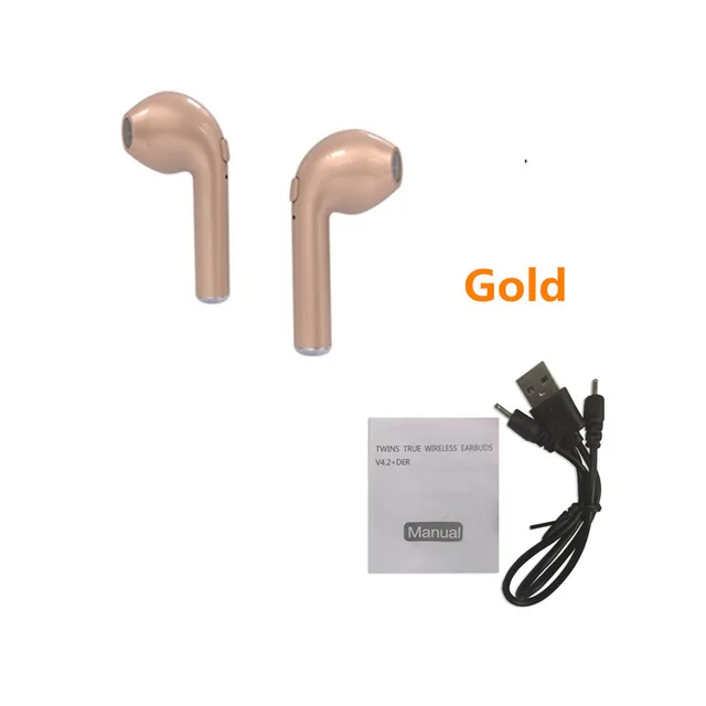 i7s TWS Mini Wireless Bluetooth Earphone Stereo Earbud Headset With Charging Box Mic For huawei Xiaomi Samsung - Цвет: 2 gold with cable