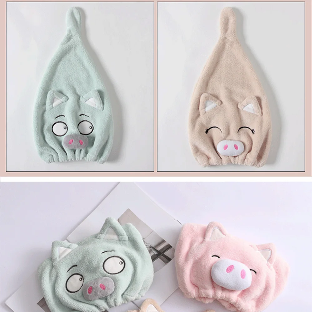 Мультяшная шапочка для душа из кораллового флиса, шапка для ванной, портативная шапка для сухих волос, аксессуары для ванной для женщин