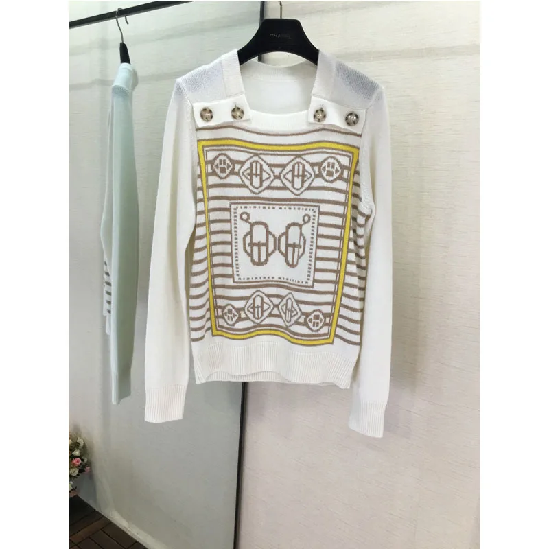 Осень 100% кашемировый свитер H геометрический элемент шаблон длинный рукав костюм