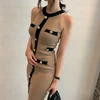 2022 Summer Sexy Elegant Korean Knitted Mini Dress Women Sleeveless O-neck Single-breasted Slim Pencil Fashion Dresses Vestidos ► Photo 3/6