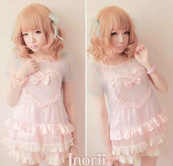 

Sweet lolita princess royal pink gentlewoman Love bobon21 soft organza transparent shirt with basic inside it t0802 twinset