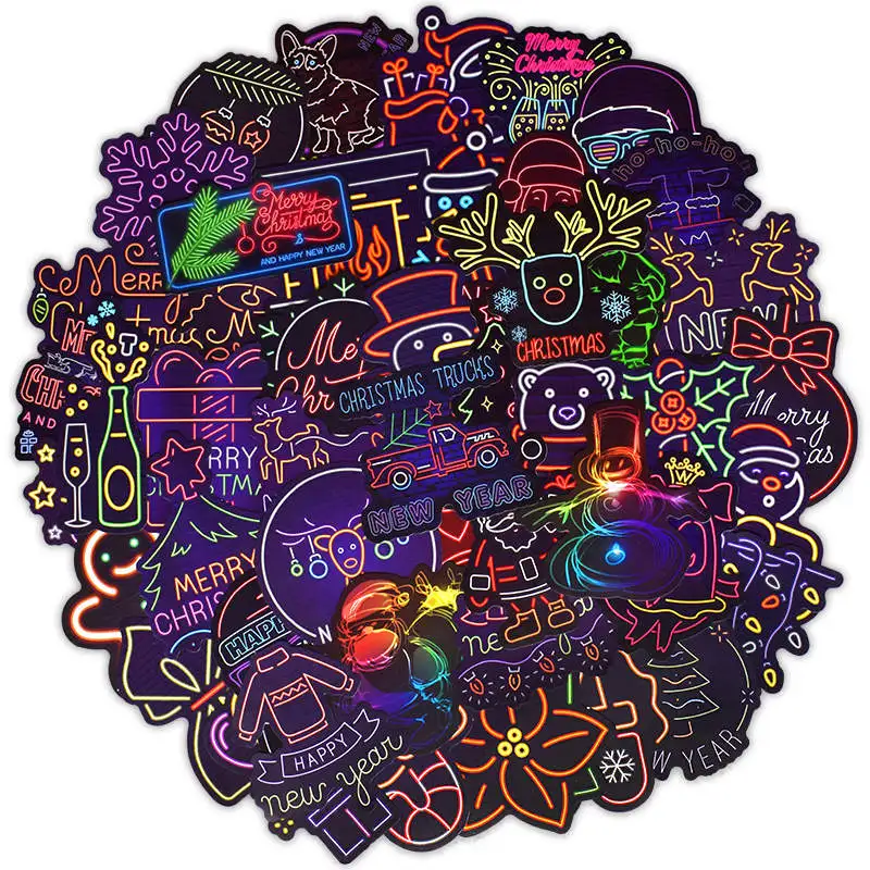 Christmas Stickers 50 шт. виниловые неоновые и веселые рождественские наклейки для компьютера, ноутбука, водонепроницаемые наклейки для багажа, скейтборбоа, ipad, телефона, ps4, Декор, ПВХ - Цвет: Christmas Stickers