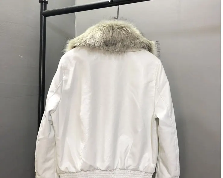Chaquetas Mujer, теплая куртка для женщин, пальто из искусственной кожи, воротник из лисьего меха, хлопковая кожаная куртка, Женское пальто, куртка-бомбер, женские укороченные топы