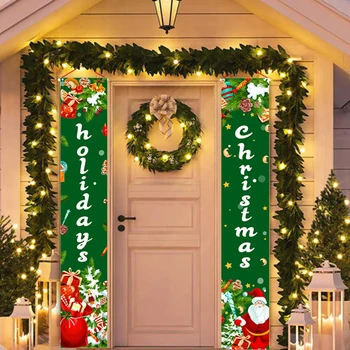 

1 Pair Christmas Holiday Couplets Door Curtain Hanging Flag Banner Ployester Fabrics Xmas Hanging Flag For Door Office Decor