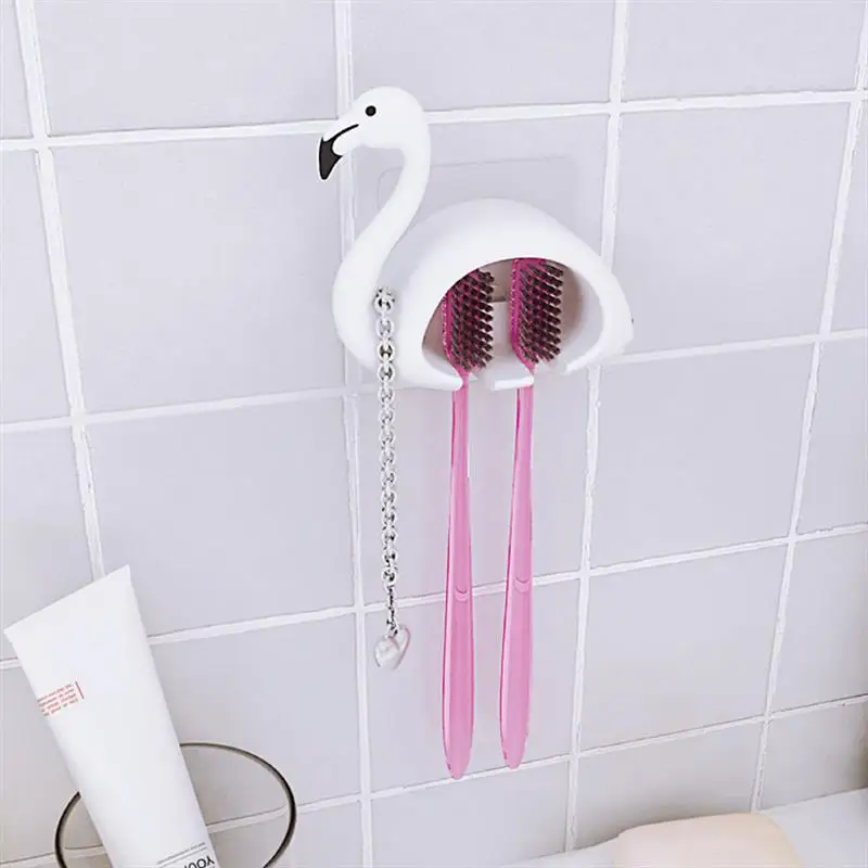 Фламинго Форма Держатель для зубных щеток Органайзер стенд настенный пластиковый бесследный стеллаж для хранения полка для ванной комнаты белый