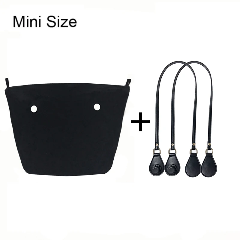 1set 85cm Long Microfiber Leather Handles with Canvas Floral Insert Inner Pocket for Classic Mini Obag O Bag Women Handbag 