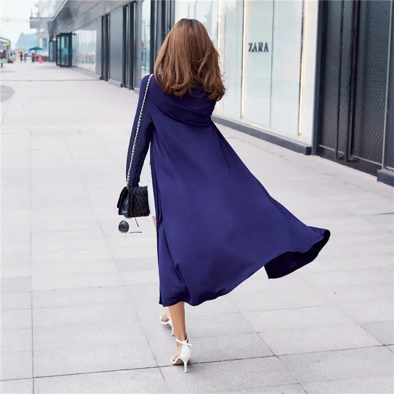 Navy Blue Лето Осень Женская куртка длинный кардиган Повседневный тонкий шифон пэчворк модал кардиган женский длинный рукав пальто верхняя одежда - Цвет: Navy Blue