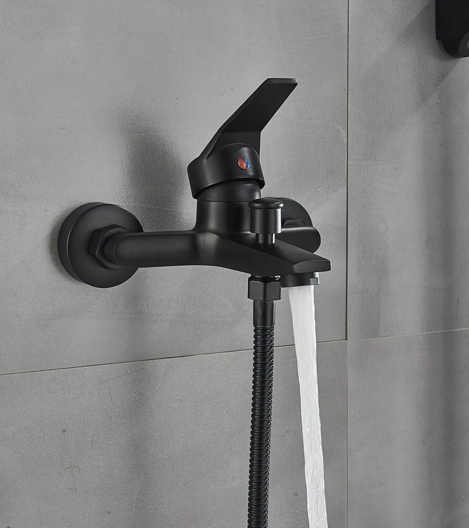 Matte Black Bathroom Shower Faucet Bath Faucet Mixer Tap ABS Hand Shower Set Wall Mount Black Shower Control Valve Taps 4