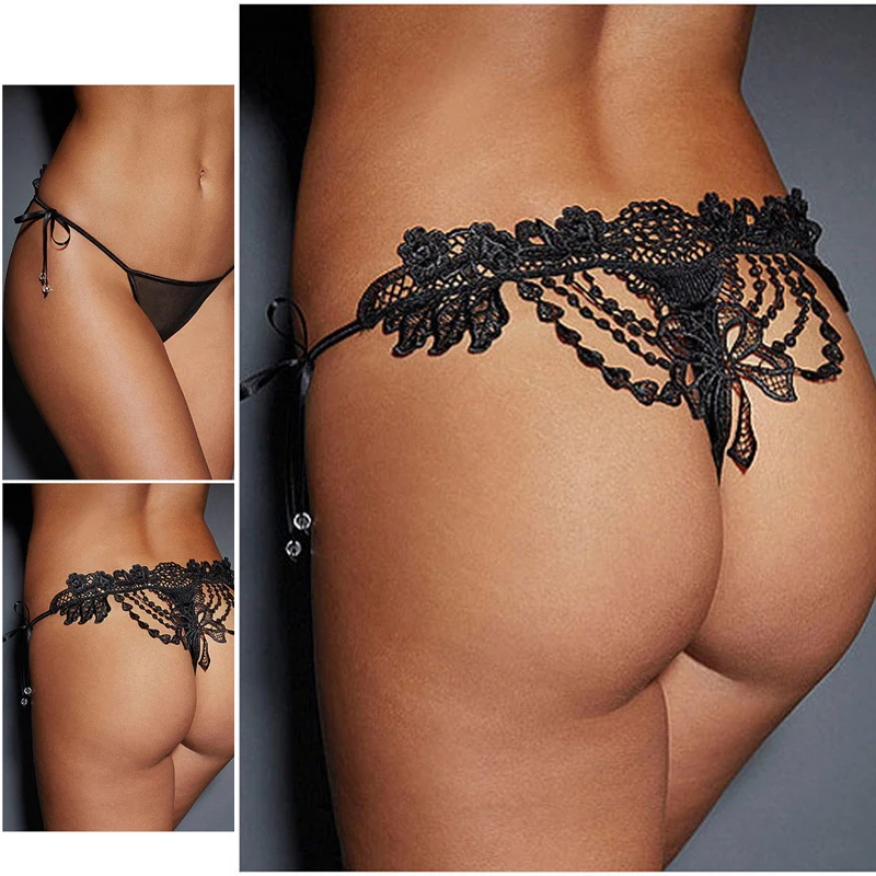 

Sexy double straps openwork briefs Women's Sexy Thongs Lace Transparent Panties Underwear Female Erotic Lingerie Briefs New