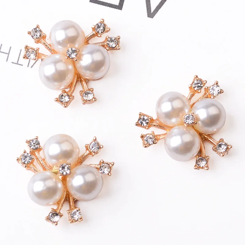 

50 PCS 20*20mm Flower Metal Alloy Crystal Rhinestone Pearl Necklace Pendant DIY Handmade Accessories For Jewelry Making