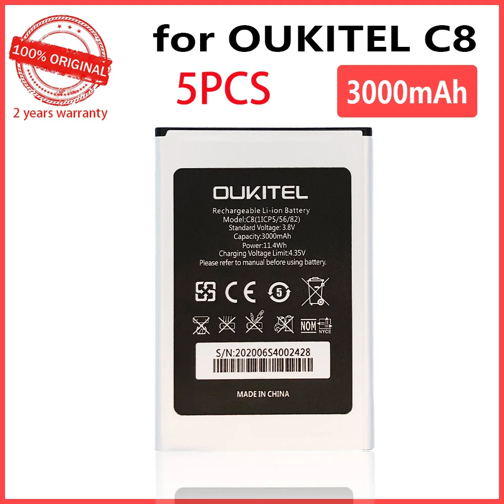 

100% Real 5PCS 2000mAh C8 (1ICP5/56/82) battery For Oukitel C8 5.5inch Mobile Phone Replacement Mobile Phone+Tracking number