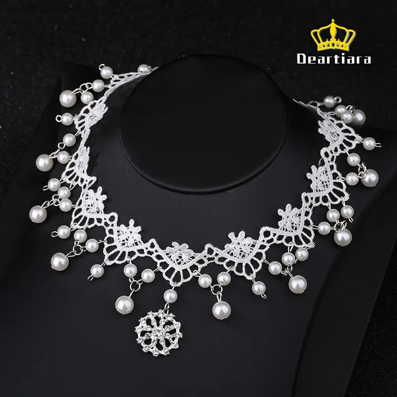 

Choker Necklace Women Lace Pearl Flower Necklace Bridal Forehead Jewelry
