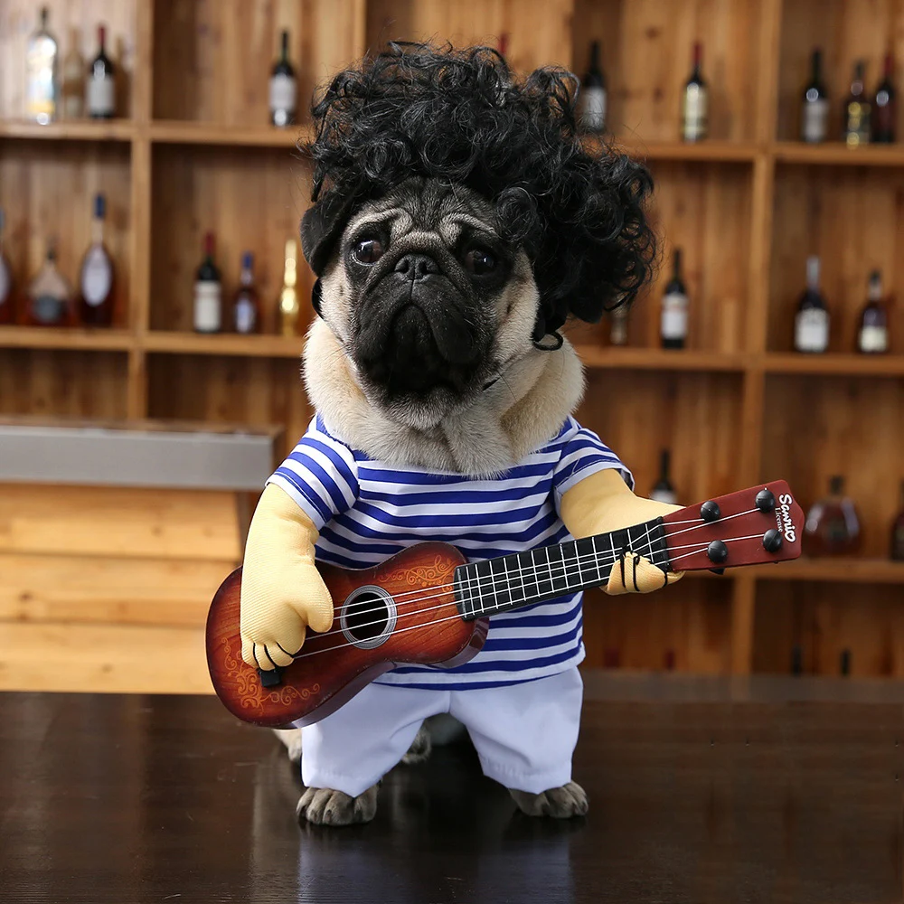 Собака смешной костюм на Хэллоуин Pet гитариста; вечерние Косплэй, домашних животных Одежда для кошек собак рубашки для мальчиков