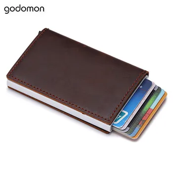 

GODOMON 2020new product metal automatically eject card bag, leather cardholder wallet, anti-theft brush aluminum alloy card bag