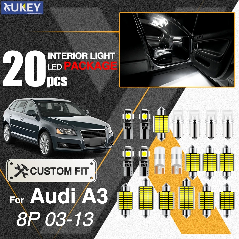 

Xukey 16X For Audi A3 8P 2004-2012 Auto Interior Map Cabin LED Light Kit License Plate Festoon Dome Reading T10 Globes 39/41mm