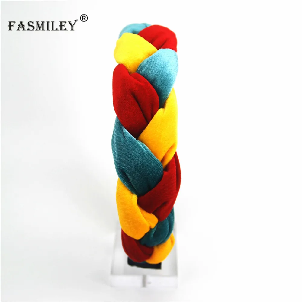 Модная бархатная косичка из ткани FASMILEY для девочек, повязка на голову для женщин, аксессуары для волос, широкий обруч для волос для девочек, обруч для волос аксессуары zfg02