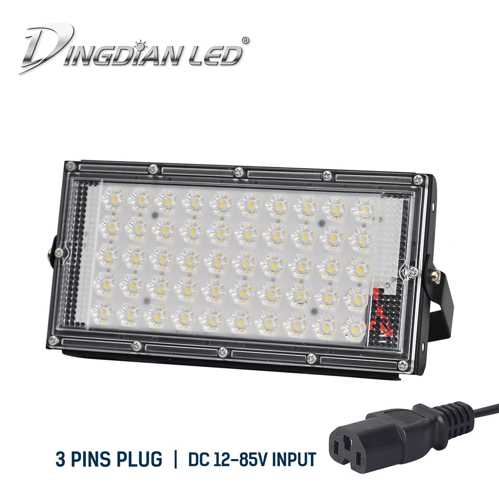 

Led Flood Lights 50W DC12-85V LED Outdoor Lighting Spotlights Camping Lamp Industry Light 3 Pin Plug Night Market Sporting Lamp