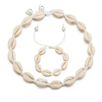 

Natural Handmade Seashell Bracelet Necklace White Hand-Woven Rope Ornament