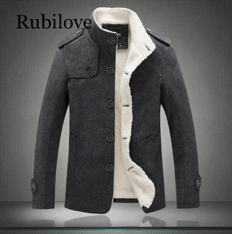 Rubilove, зимнее Мужское пальто, модная брендовая одежда, флисовая подкладка, толстое теплое шерстяное пальто, Мужское пальто из смешанной шерсти