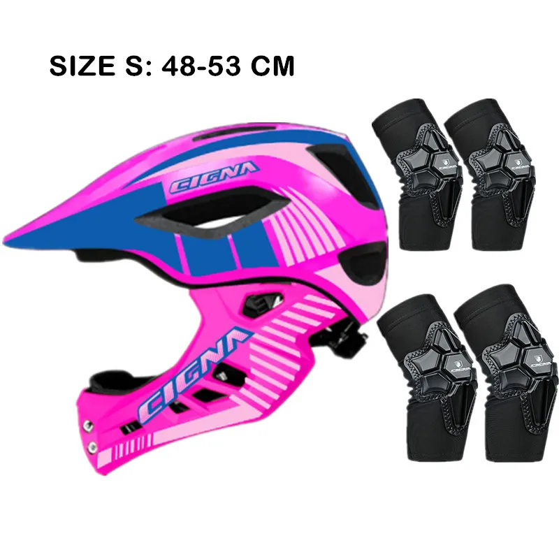 Set Pink S Детский велосипедный шлем с наколенниками/налокотниками, полный отстегивающийся детский шлем, шлем для горного велосипеда, спортивное оборудование для безопасности - Цвет: Set Pink S