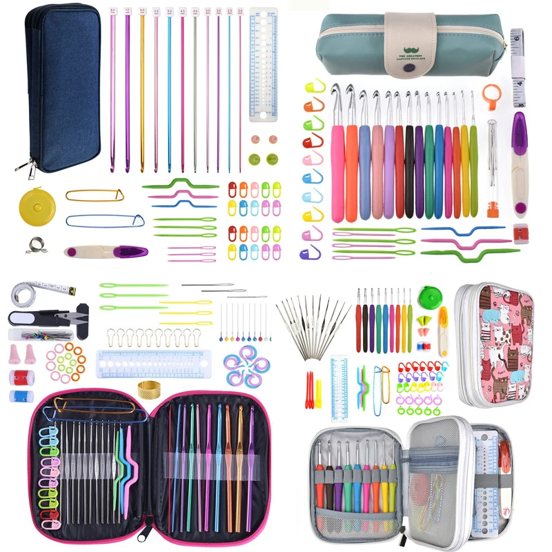 

11 Styles Crochet Hooks Set with Yarn Knitting Needles Hook Sewing Tools Knit Gauge Scissors Sewing Needles for Knitting