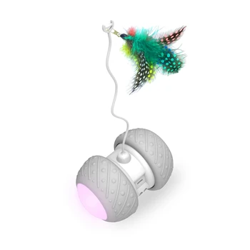 

Cat Electric Feather Toys Interactive Playthings Avoiding Obstacles Automatically LED Colorful Wheel Pet Kitten Funny Stick