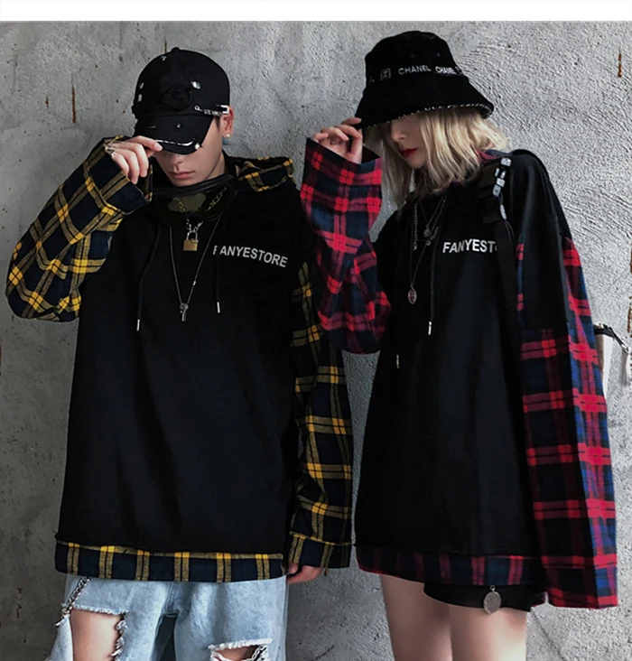 AELFRIC Лоскутная Клетчатая Мужская рубашка с капюшоном 2019 Harajuku Хип Хоп пуловер модная повседневная хлопковая негабаритная уличная одежда с