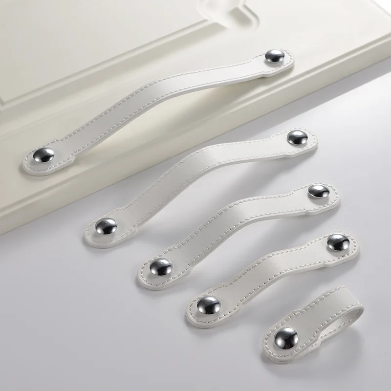

White Pure Leather Furniture Cabinet Handle for Kitchen