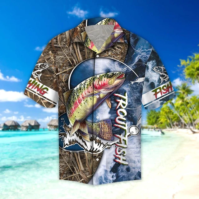 Life Trout Fishing Hawaii Shirt 2020 Summer beach Short sleeve Shirts 3D  Printed Mens Shirt Harajuku Casual Hawaii Shirt