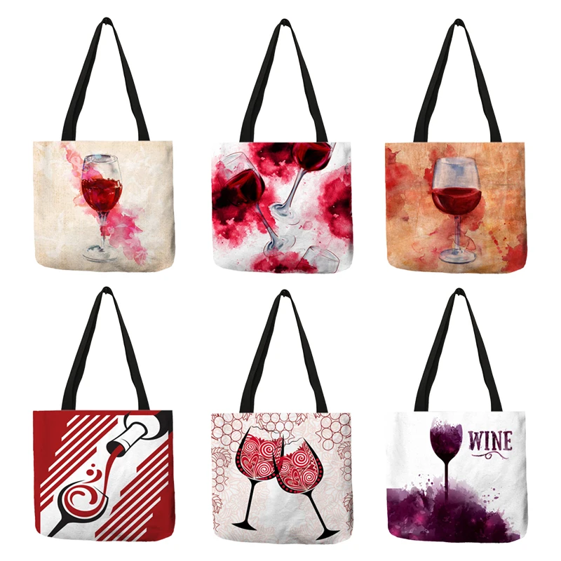 Красное Вино Кубок живопись сумка-тоут сумки Для женщин Леди Многоразовые Сумки