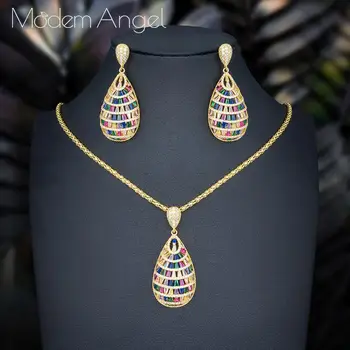 

ModemAngel Luxury Water Drop For Women Engagement Wedding fashion jewelry Large AAA Cubic Zirconia Necklace Earring Jewelry Set