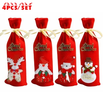 

Gift Wine bag Accessory 4Pcs Red Wine Bottle Cover Christmas Decoration