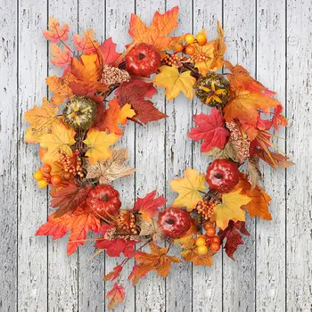 

Autumn Simulation garland Pumpkin /Cotton /Pine cone Wreath Christmas Thanksgiving Home Window Door Wall Hanging Decorations