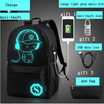 

Luminous fashion animation student bag boy girl backpack youth backpack USB charging anti-theft laptop bag unisex bag