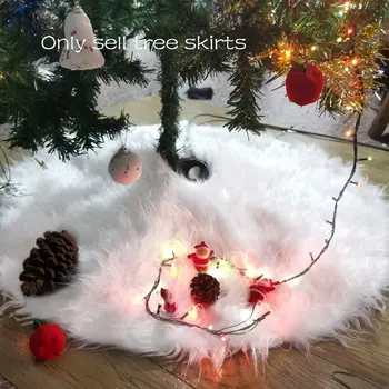 

Pure White Plush Christmas Tree Skirt Shaggy Faux Fur Carpet Base Floor Mat Cover New Year Christmas Home Decor