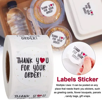 

500pcs/roll Shops Self Adhesive Thank You For Your Order Red Heart Business Labels Coated Paper Packaging Boutiques Round Party