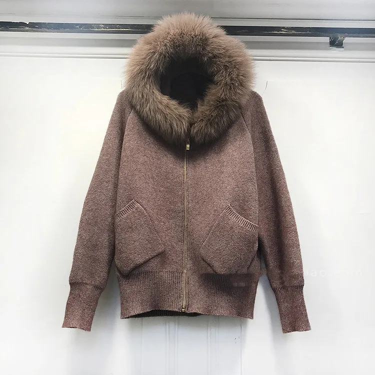 Jaquetas Feminino Casaco Feminino, ограниченная скидка, зима, новинка, воротник из лисьего меха, рукав «летучая мышь», свободное плотное теплое пальто для женщин - Цвет: Коричневый