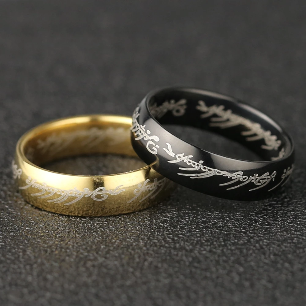 One Ring Of Power Elf-milbo Baggins Gollum Tolkien, joyería de película de acero inoxidable, Oro Negro, titanio, para hombres, venta al por mayor