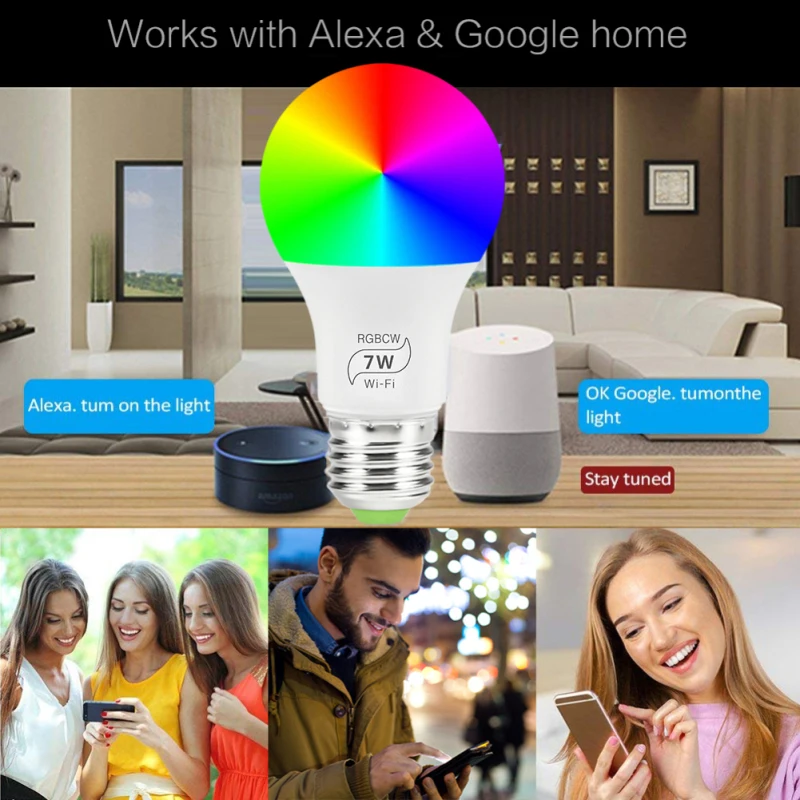 1/3/5 шт 7 Вт E27 WiFi умный светильник лампы, RGB 16 видов цветов затемнения светодиодный лампы, голос и приложение управления, совместимый с Amazon Alexa и Google Assistant